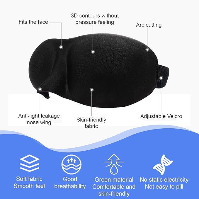 Sleep Mask Pack of 3, 100% Block Out Light, 3D Eye Masks for Sleeping, Night Blindfold for Men Women, Back and Side Sleeper, Ultralight Travel Eye Cover Multi-Colored