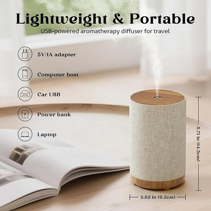 Essential Oil Diffuser with Fabric Cover, Small Portable Aroma Diffuser 120ml, Ultrasonic Aromatherapy Oil Diffuser with 8 Colors LED, Auto Shut-Off Function, Mini Humidifier for Bedroom Home