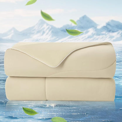 Cozy Bliss x Sorona® Viscose Natural Fiber Cooling Comforter Twin Size, Reversible Silky Smooth Cooling Blanket with Q-Max＞0.45 for Hot Sleepers & Night Sweats, Khaki, 68"x90"