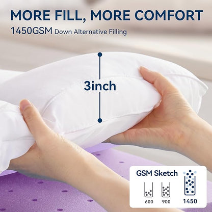 BDEUS Dual Layer 5 Inch Memory Foam Mattress Topper Full Size, 2 Inch Gel Memory Foam Plus 3 Inch 1450 GSM Down Alternative Quilted Pillow Top Mattress Pad Cover,White