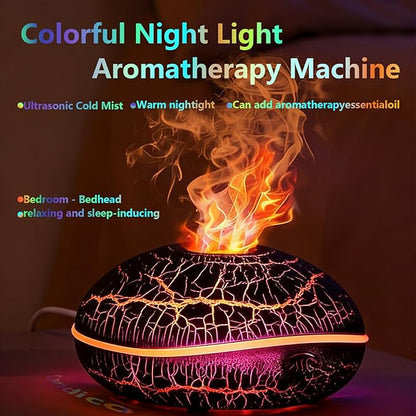 3-in-1 Aromatherapy Diffuser & Humidifier, 250ML Ultrasonic Aroma Essential Oil Diffuser with 7-Color Flame Night Light, Auto Shut-Off, 6-8H Runtime for Bedroom Yoga Office Home