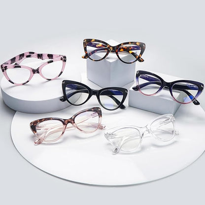 6 Pack Fashion Cat Eye Reading Glasses for Women Blue Light Blocking Oversized Spring Hinges Computer Readers