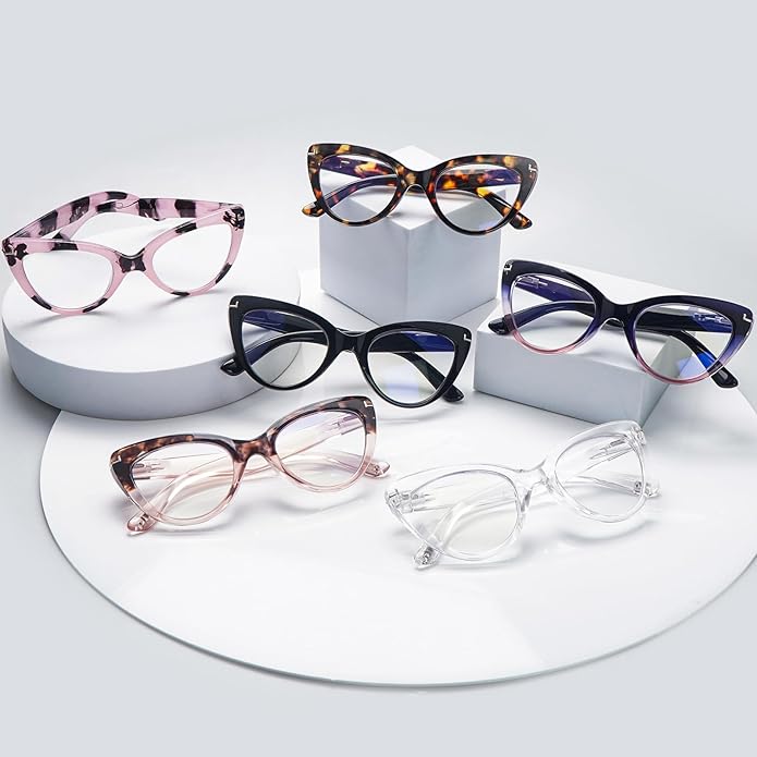 6 Pack Fashion Cat Eye Reading Glasses for Women Blue Light Blocking Oversized Spring Hinges Computer Readers