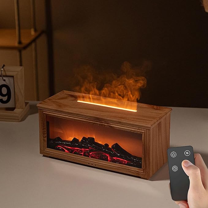Fireplace Flame Air Diffuser Humidifier,7 Colors Aromatherapy Essential Oil Diffuser,280ml Ultrasonic Cool Mist Humidifier with Remote,3 Gears Timer Shutdown for Home,Bedroom,Office,Yoga (Light)