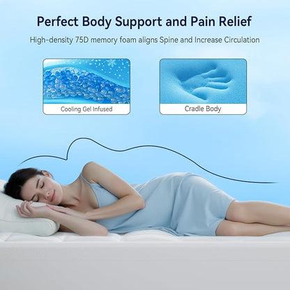 ELEMUSE 3 Inch Cooling Memory Foam Mattress Topper Twin, 2 Inch Pressure-Relieving Memory Foam and 1 Inch Thick Soft Viscose Made from Bamboo Pillow Top for Hot Sleepers, Removable & Washable Cover