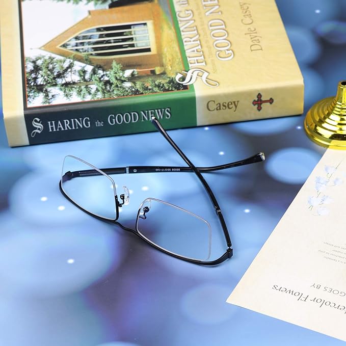 LifeArt Alloy Semi-Rimless Reading Glasses,Blue Light Blocking Glasses, Anti Eyestrain, Computer Gaming Glasses, TV Glasses for Men, Anti Glare (Black, +3.00 Magnification)