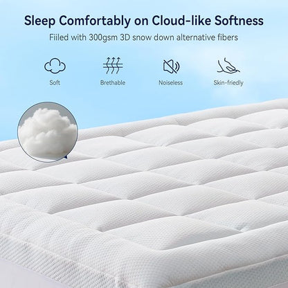 ELEMUSE Full Size Dual Layer 3 Inch Memory Foam Mattress Topper for Pressure Relief, Breathable Pillow Top Mattress Pad with Deep Pocket, Enhanced Support, Non-Slip Design & Removable & Washable