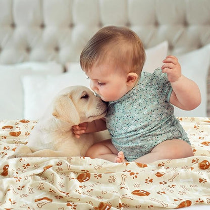 LifeTree Baby Swaddle Blankets, Muslin Swaddle Blankets Unisex Swaddling Wrap Receiving Blanket, 70% Viscose from Bamboo and 30% Cotton, Large 47" x 47", Dog Elements Pattern