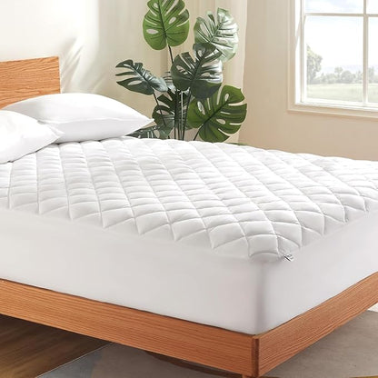 SLEEP ZONE Twin Mattress Protector, Quilted Fitted Mattress Pad, Deep Pocket Mattress Cover Stretches up to 21 inches, Fluffy Pillow Mattress Topper (White, 39x75)