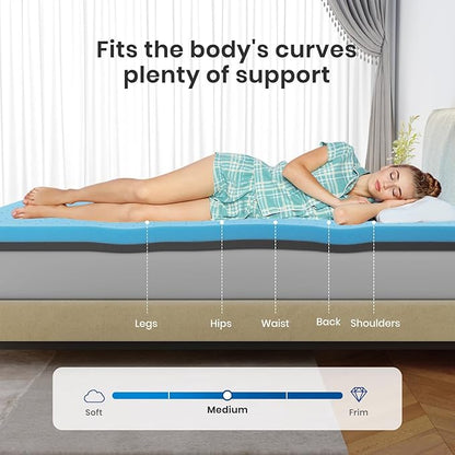 Maxzzz Twin Mattress Topper, 2 Inch Gel Infused Memory Foam Mattress Topper, Cooling Mattress Pad for Pressure Relief Back Pain, CertiPUR-US Certified