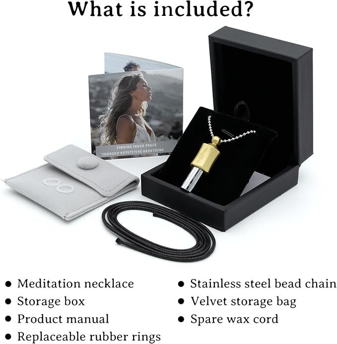 Anxiety Necklace 528 Hz Breathing Meditation Whistle Mindfulness Device for Stress Relief Calm Meditation Adjusting Breathing Anxiety Relief Necklace, Stress Relief Gift for Men Women-Gold