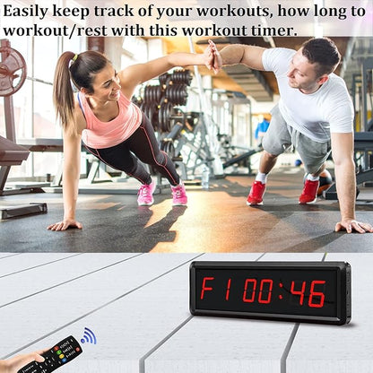 LED Digital Countdown Wall Clock Fitness Timer Stopwatch for Gym (1.5inch Digital High)