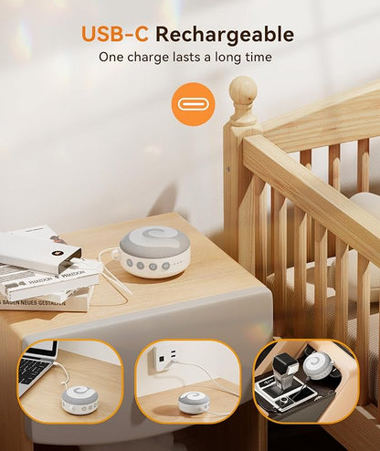 Dreamegg Portable Sound Machine Baby - D11 White Noise Machine for Baby Sleeping with Night Light, White Noise, Lullaby, Nature Sounds, Child Lock, USB Rechargeable Sound Machine for Travel Nursery