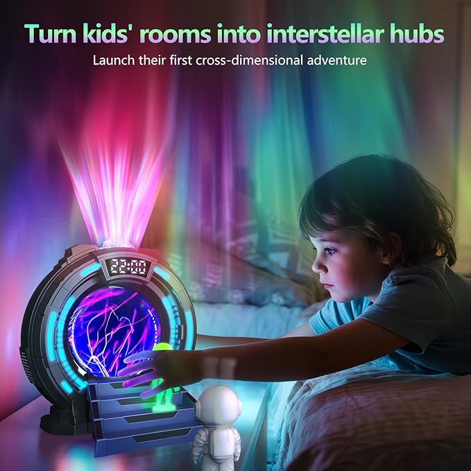 Galaxy Projector with Plasma Ball, 8 Aurora Lights, White Noise Machine, Bluetooth Speaker, Timer Alarm Clock, Remote Controlled Night Light for Bedroom, Kids/Adults, Party, Christmas Gifts
