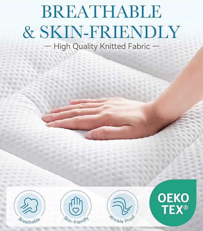 BDEUS Waterproof Dual Layer 4 Inch Memory Foam Mattress Topper King Size, 2 Inch Gel Memory Foam Plus 2 Inch Down Alternative Quilted Pillow Top Mattress Pad Cover for Kids, Pets