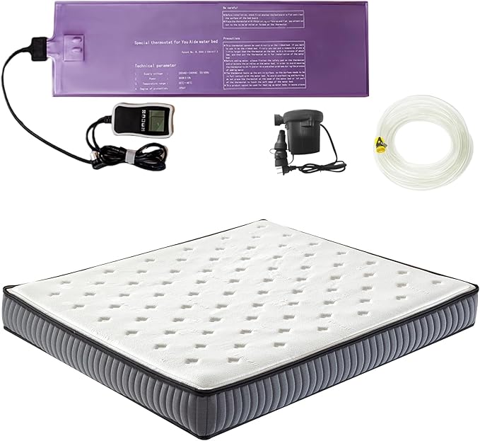 50% Semi Waveless Waterbed Mattress, Softside Water Bed with Soft Mattress Cover & Smart Thermostats, Waterbed Fill Drain Kit, Foldable Water Bed Set, Waterbeds for Adults (Full-54"x75")