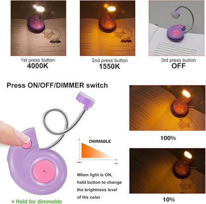 Kids Rechargeable Book Light, Clip on Reading Light for Kid, Kids Reading Lights, Amber Book Light for Reading in Bed, 2 Lighting Modes, Blue Light Blocking, Bookmark Light for Bookworms-Violet