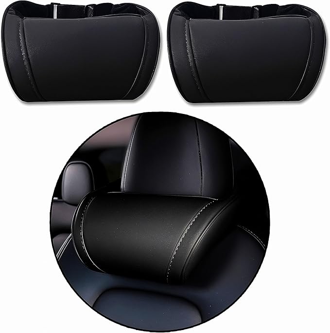Car Headrest Neck Pillow Support Memory Foam Ergonomic Design Accessory for Driving Seat Fatigue Relief Compatible with Model S X 3 Y & Cybertruck - 2 Pieces