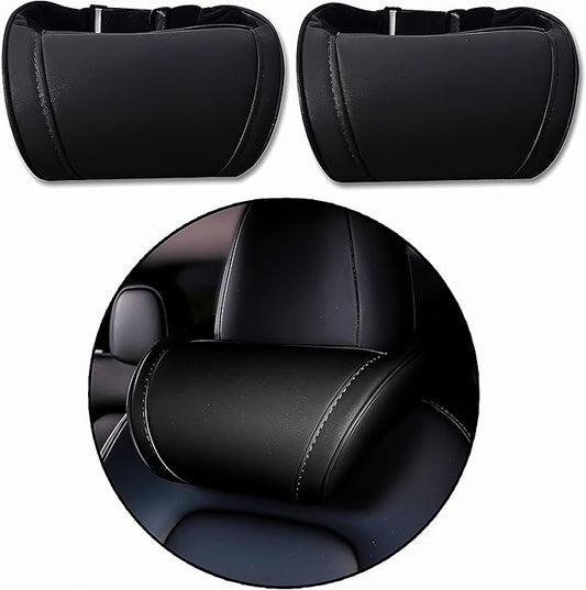 Car Headrest Neck Pillow Support Memory Foam Ergonomic Design Accessory for Driving Seat Fatigue Relief Compatible with Model S X 3 Y & Cybertruck - 2 Pieces