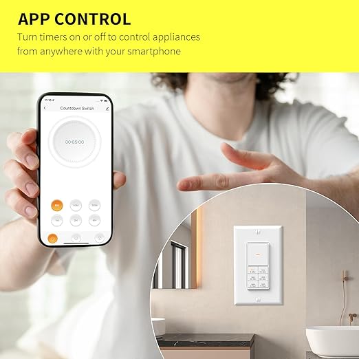 Minoston WiFi Timer Switch - Smart Countdown Timer, 5-15-30 Minutes/1-2-4 Hour, ON/OFF, Neutral Wire Needed, for Lights, Fans, Heaters, ETL Listed