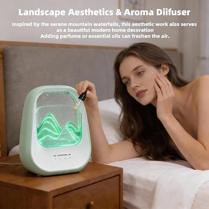 8-in-1 White Noise Sound Machine with Waterfall Design Essential Oil Diffuser Rain Sound Machine with Humidifier, Night Light, Help Stress Relief for Bedroom Office Decor Gift, Green