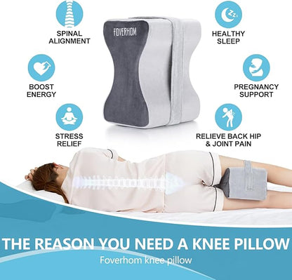 foverhom Memory Foam Knee Pillow,Orthopedic Leg Pillow for Sciatica Relief,Back Pain, Pregnancy, Leg Pain, Hip Pain and Sciatica Relief, Grey