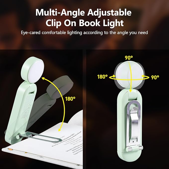 VAVOFO USB Rechargeable Book Light, Blue Light Blocking, Amber Light Clip On Bookmark Shaped Reading Light, Eye Care 6 LEDs Book Light for Bookworms Reading in Bed with 9 Lighting Modes (Green)