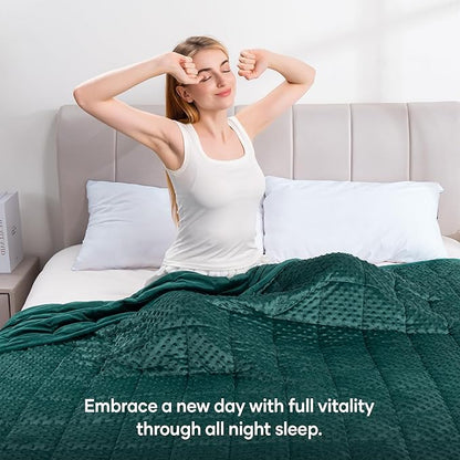 Wemore Minky Dot Weighted Blanket for Adults Queen Size 12 lbs, Soft Cozy Heavy Blanket for Bed and Couch, Breathable Blanket for All-Season with Glass Beads, Dark Green 60 x 80 inches