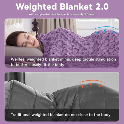 Knitted Weighted Blanket for Adult, No Beads Heavy Blanket 50” x 60'' 7lbs, Breathable Chunky Knit Blanket, Cooling Weighted Blanket for Hot Sleepers, Christmas Home Decor (Lilac)