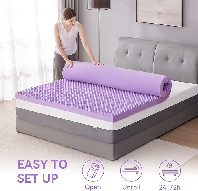 SINWEEK 1.5 Inch Egg Crate Cooling Gel Memory Foam Mattress Topper Full Size, Soft Mattress Pad for Back Pain Relief, Bed Topper, CertiPUR-US Certified