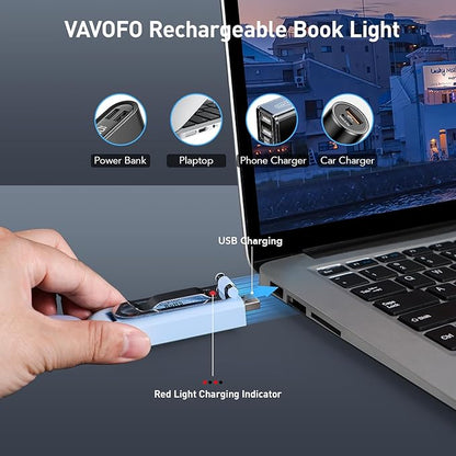 VAVOFO USB Rechargeable Book Light, Blue Lighting Blocking, Amber Light Clip On Bookmark Shaped 6 LEDs Reading Light, Eye Care for Bookworms Reading in Bed with 9 Lighting Modes (Light Blue)