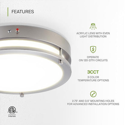 ASD LED 14" Round Flush Mount Lighting, Close to Ceiling Light Fixture | 3CCT, Dimmable, Battery Backup, ETL Listed | 21W 1854LM 3000-5000K 100-277V | Low Profile Double Ring Lamp | Nickel, 4 Pack