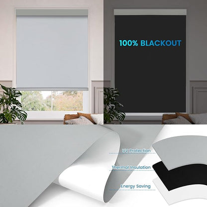 Motorized 100% Blackout Roller Shades – Custom Smart Blinds with Remote, Rechargeable Battery or Plug-in Motor, Tuya WiFi Optional, Home & Office Automatic Window Shades (Olive Gray/CH9443)