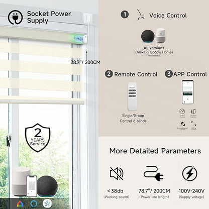 Motorized Zebra Blinds, Cordless Blackout Window Shades with Remote, Custom Dual Layer Smart Roller Shades Compatible with Alexa Google Assistant, Automatic Light Filtering Blinds,Luxury Beige