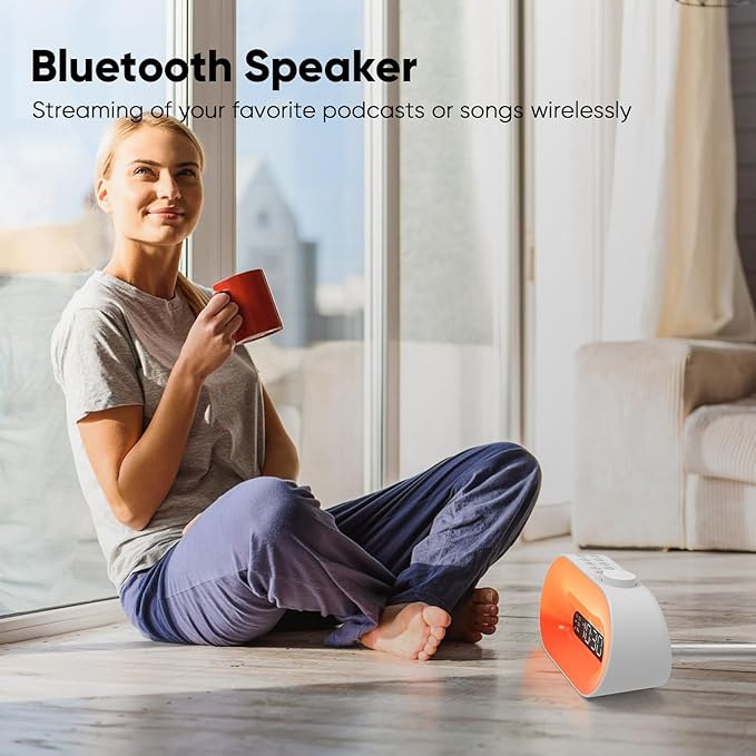 Sunrise Alarm Clock Wake Up Light, Gradual Sunlight Lamp Clock, Sound Machine with 10 Soothing Sounds, FM Radio, Nightlight, Bluetooth Speaker, Digital Clock for Bedroom, Kids, Heavy Sleepers Adults