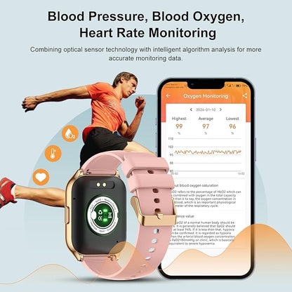 Smart Watch for Women, 2.01" HD Display Fitness Tracker with 107+ Sports Heart Rate Blood Pressure Blood Oxygen Sleep Monitor, IP68 Waterproof Smartwatch Compatible with Android iOS iPhone Phone