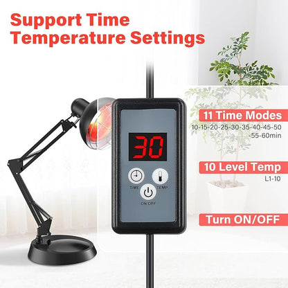 Infrared Light Heat Lamp, Near Red Light Therapy for Body Muscle Joint Pain Relieve 150W Bulb with Adjustable Stand, Timer