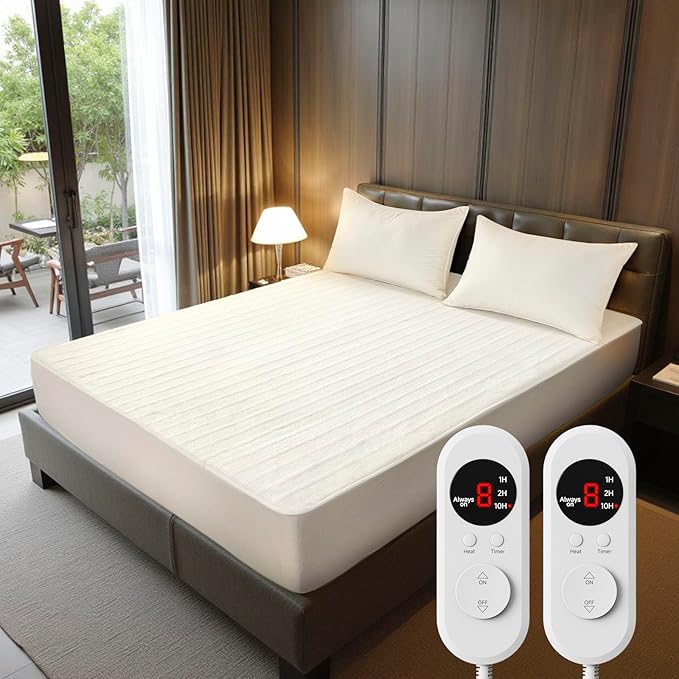 Heated Mattress Pad Queen Size - Electric Mattress Pad with Dual Control, Soft Blanket, Bed Warmer Heater Sheets, 8 Heating Settings,1/2/10 Hours Auto Shut Off, 60" x 80" Pure White