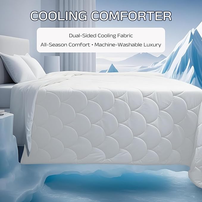 Cooling Comforter for Hot Sleepers - Lightweight Breathable Tencel Blend, Double Sided All-Season Comforter, Temperature Regulating & Machine Washable (Cream, Throw(70''L*60''W))