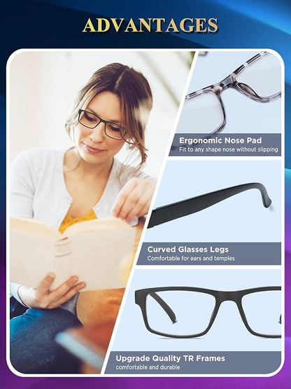 2 Pack Reading Glasses,Upgraded TR Blue Light Blocking Reading Glasses,Filter UV Ray/Glare Computer Readers, Stylish Lightweight Spring Hinges Eyeglasses for Women Men(Black/Leopard,3.5)