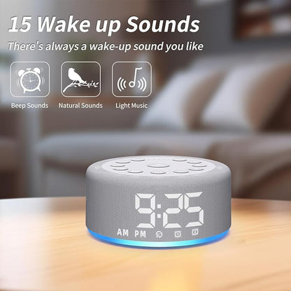 Plug-in Sound White Noise Machine Backup Battery Alarm Clock Brown Noise Machine with Night Light Dual Alarms 30 Sleeping Sounds for Baby Kids Adults 36-Level Vol 5 Timers 15 Wake Up Sounds & Memory