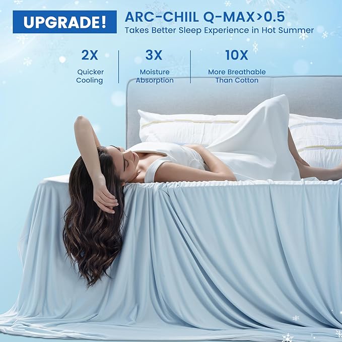 PHF Double Cooling Blanket for Hot Sleepers King Size, Arc-Chill Q-Max>0.5 with Double Cooling, Summer Blanket Absorbs Heat to Keep Cool All Night for Night Sweats (Ice Blue, 108''x90'')