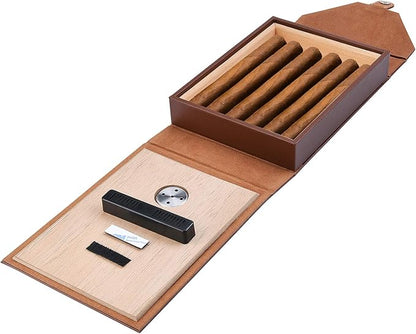 Cigar Case Travel - SEEJI Cigar Humidor Wood Cedar - Cigar Box Portable humidifier Hygrometer