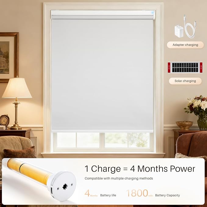 Motorized Smart Shades with Remote Control, Blackout Motorized Roller Shades for Indoor Windows Home and Office (White 24" W x 72" H)