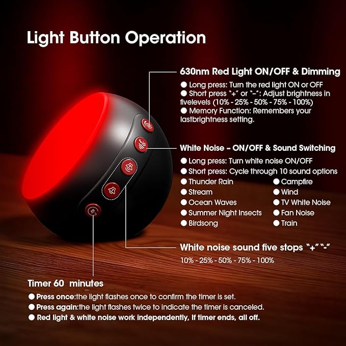 630nm Red Light Therapy Sleep Device, Red Night Light Lamp to Support Deep Relaxation and Improve Sleeping for Adult & Elderly Adults, Suitable for Valentine Gifts, Best Companion Gifts