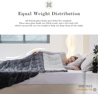 Satwip Weighted Blanket 20lbs Queen Size Fuzzy Warm Flannel Throw Blanket with Soft Breathable Sanded, 60 x 80 inches, Grey