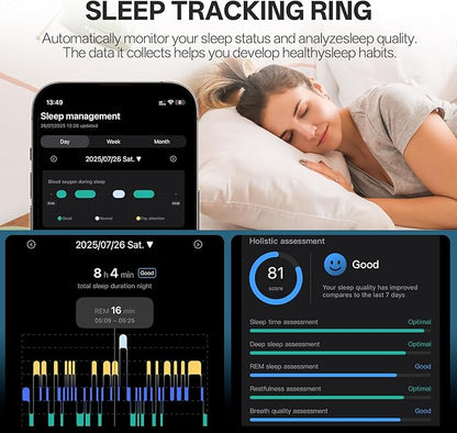 Smart Ring with Vibration Alerts, health tracker ring with Body Temperature Monitor, Heart Rate, Sleep & Fitness Tracking, Waterproof Activity Ring for Men & Women, No App Fees (Silver, 13#)