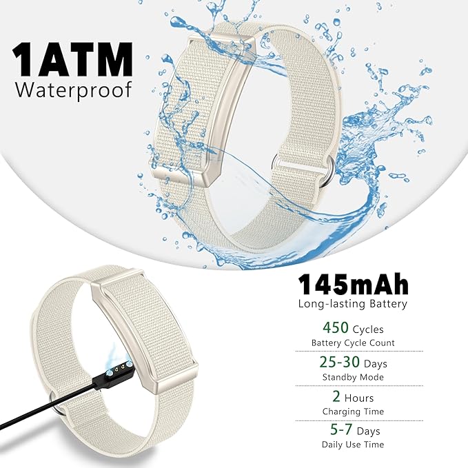 Smart Bracelet,100+ Sport Modes Fitness Tracker with Continuous Heart Rate Blood Oxygen Sleep Monitor 24h, Comes with a Free Armband (Beige)