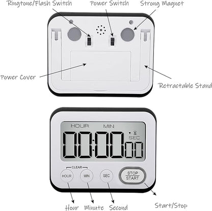 Digital Kitchen Timer Magnetic Loud Alarm, Large LCD Screen Silent/Beeping Multi-Function for Teachers Classroom Kids, Black