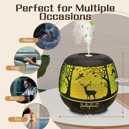 Essential Oil Diffuser for Bedroom,Diffusers for Home with Remote Control,Cool Mist Humidifier Large Room，Ultrasonic Scent Diffuser Waterless Auto Off,7 Colors Light & 3 Mist Modes for Desk Deer